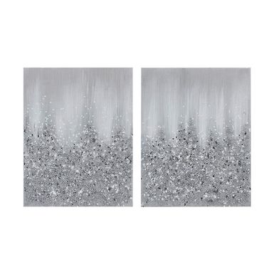 Silver Glimmer Heavily Embellished 2-piece Canvas Wall Art Set