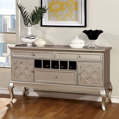 Transitional Wood Wine Rack Sideboard in Gold Champagne