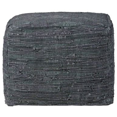 Simpli Home - Fredrik Square Transitional Cotton/Woven Leather Pouf - Gray