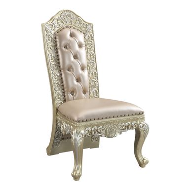 ACME Vatican Side Chair (Set-2), Synthetic Leather & Champagne Silver Finish