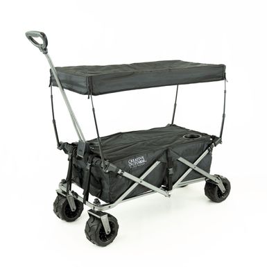 All-Terrain Deluxe Folding Wagon w/ Canopy & Cooler Rack Black