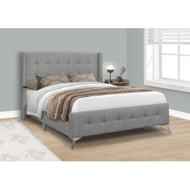 Bed - Queen Size / Grey Linen With Chrome Metal Legs