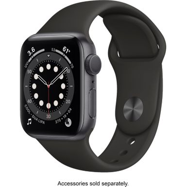 Geek Squad Certified Refurbished Apple Watch Series 6 (GPS) 40mm Aluminum Case with Black Sport Band - Space Gray