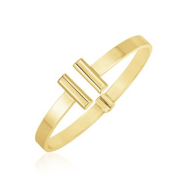 14k Yellow Gold High Polish Bar Cuff Bangle (6mm)