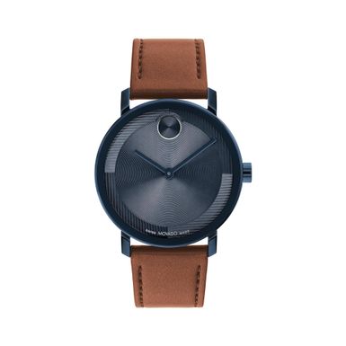 Movado - Men's Bold Evolution 2.0 Navy & Cognac Leather Strap Watch Navy Dial