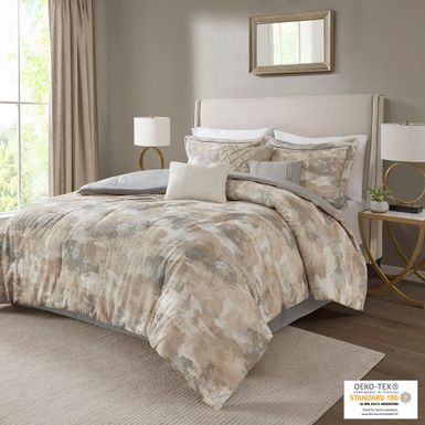 Gray Beacon 7 Piece Textured Cotton Blend Comforter Set, King