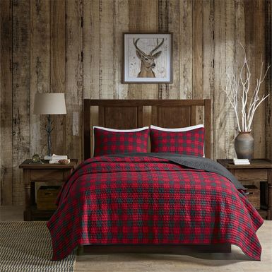 Red Woolrich Check Oversized Quilt Mini Set King/Cal King