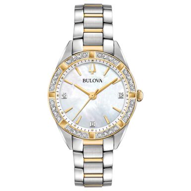 Bulova  - Ladies Sutton Silver & Gold-Tone Diamond SS Watch Mother-of-pearl