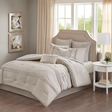 Neutral Ramsey Embroidered 8 Piece Comforter Set Queen