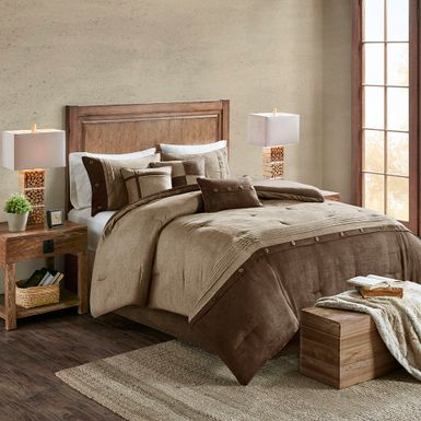 Brown Boone 7 Piece Faux Suede Comforter Set, Cal King