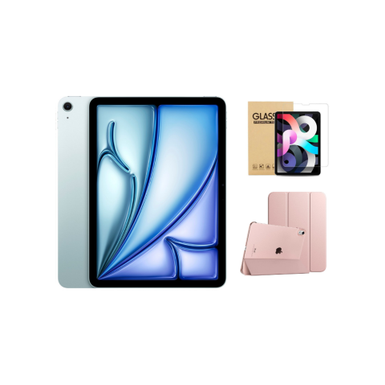 Apple - 11-inch iPad Air (Latest Model) M2 chip Wi-Fi 512GB - Blue With Rose Gold Case Bundle