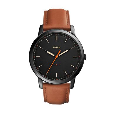 Fossil - Mens Minimalist Light Brown Leather Strap Watch Black Dial