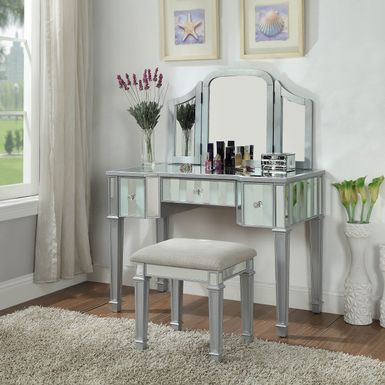 Contemporary Wood 3-Piece Vanity Set in Silver