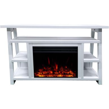 32-In. Sawyer Industrial Electric Fireplace Mantel with Enhanced Log Display and Color Changing Flames, White