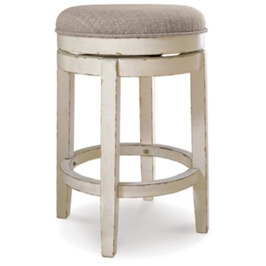 Chipped White Realyn Upholstered Swivel Stool (1/CN)