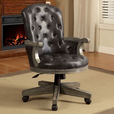 Transitional Wood Adjustable Gaming Chair in Gray/Black