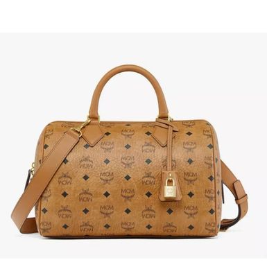 MCM Ella Boston Bag in Visetos-Cognac