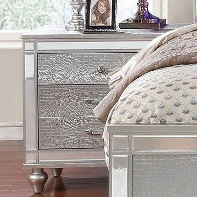 Contemporary Solid Wood 2-Drawer Nightstand in Silver