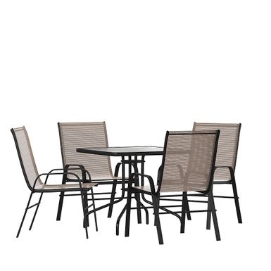 Alamont Home - Brazos Outdoor Square Contemporary 5 Piece Patio Set - Brown