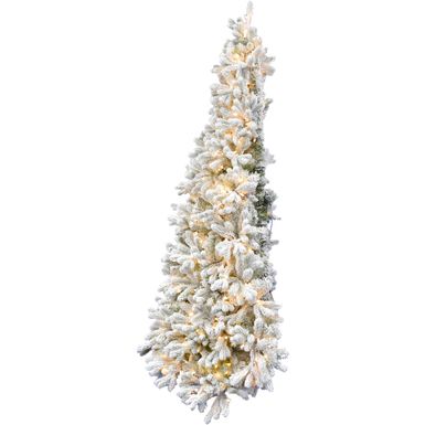 Christmas Time 6.5' Snow Flocked Wall/Half Christmas Tree, Warm White LED Lights