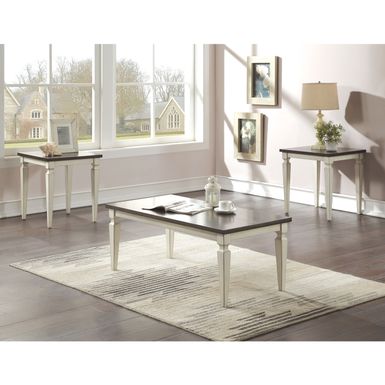 Transitional Wood 3-Piece Coffee Table Set in Antique White/Brown