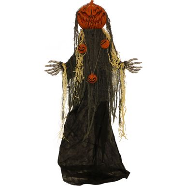 Life-Size Poseable Pumpkin Man with Lights and Sound, Indoor/Covered Outdoor Halloween Decoration