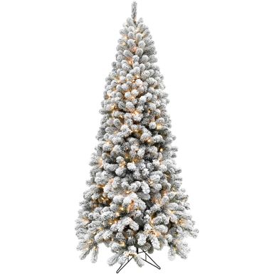 Fraser Hill Farm 6.5' Alaskan Flocked Christmas Tree - 8F Clear LED Lights, EZ Connect