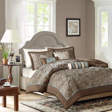 Blue/Brown Aubrey 6 Piece Duvet Cover Set, Full/Queen