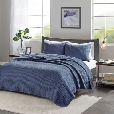 Navy Keaton 3 Piece Quilt Set Full/Queen