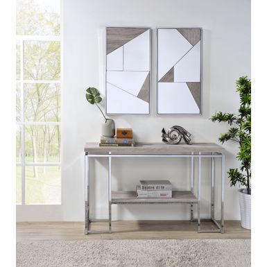 ACME Chafik Accent Mirror (Set-2), Mirrored, Natural Oak & Chrome