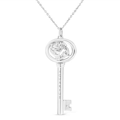 .925 Sterling Silver Diamond Accent Aquarius Zodiac Key 18" Pendant Necklace (K-L Color, I1-I2 Clarity)