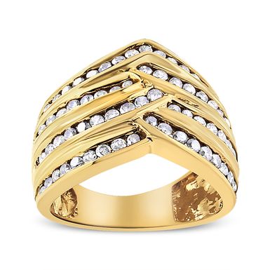 10K Yellow Gold Plated .925 Sterling Silver 1 1/2 Cttw Diamond Channel Band (Champagne Color, I2-I3 Clarity) Ring Size 7