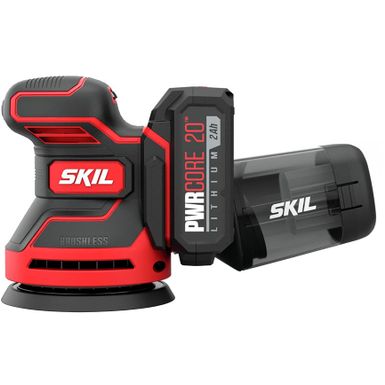 Skil - PWR CORE 20 Brushless 20V Random Orbital Sander Kit with PWR JUMP Charger - Black/Red