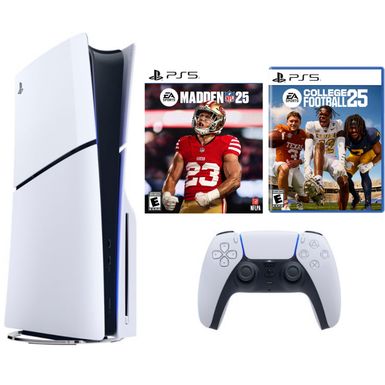 Sony PS5 - Playstation 5 Slim Disc Bundle with Madden NFL 25 Game & College Football 25 Game