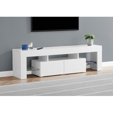 TV Stand/ 63 Inch/ Console/ Media Entertainment Center/ Storage Cabinet/ Living Room/ Bedroom/ Laminate/ Glossy White/ Clear/ Contemporary/ Modern