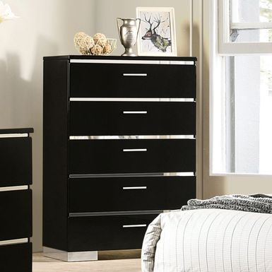 Contemporary High Gloss Black 5-Drawer Chest