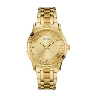 Bulova  - Mens Corporate Collection Gold-Tone Stainless Steel Watch Gold Dial