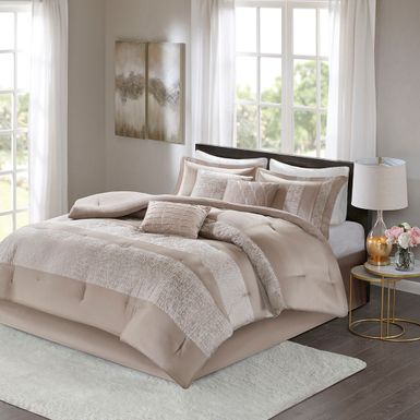 Taupe Ava 7 Piece Chenille Jacquard Comforter Set, Queen