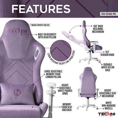 Velvet Gaming Chair, Purple