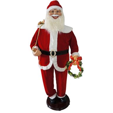 Christmas Time 58-In. Traditional Dancing Santa Claus with Wreath and Gift Sack, Animated Indoor Christmas Holiday Home Decor