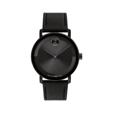 Movado  - Men's Bold Evolution 2.0 Black Leather Strap Watch Black Dial