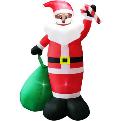 Fraser Hill Farm 10-Ft. Tall Prelit African American Santa Holding Toy Sack Inflatable