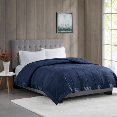 Navy Windom Lightweight Down Alternative Blanket with Satin Trim Full/Queen