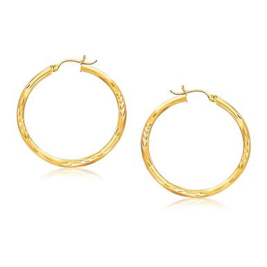 14k Yellow Gold Fancy Diamond Cut Hoop Earrings (35mm Diameter)