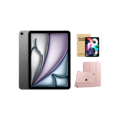 Apple - 11-inch iPad Air (Latest Model) M2 chip Wi-Fi 128GB - Space Gray With Rose Gold Case Bundle