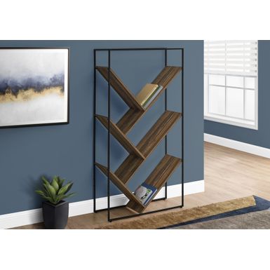 Bookshelf/ Bookcase/ Etagere/ 3 Tier/ 60"H/ Office/ Bedroom/ Metal/ Laminate/ Black/ Brown/ Contemporary/ Modern