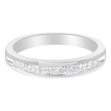 .925 Sterling Silver 1/2 Cttw Princess-Cut Diamond Channel-Set Half-Eternity Wedding or Anniversary Band Ring (H-I Color, I2 Clarity) - Size 7