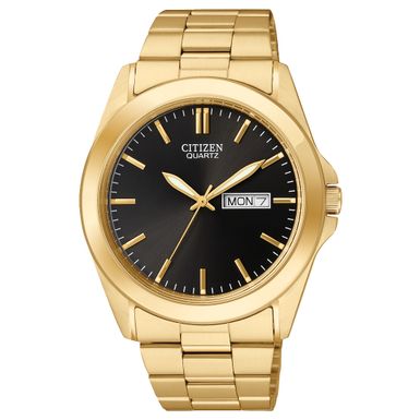 Citizen  - Mens Quartz Gold-Tone Stainless Steel Watch Black Dial