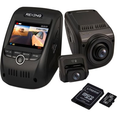 Rexing - V1P Max Plus Real 4K UHD Dual-Channel Front and Rear Wi-Fi Dash Camera - Black