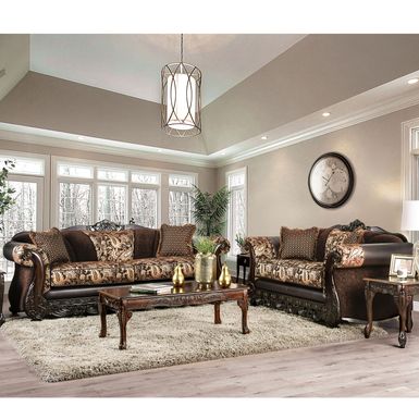 Traditional Brown 2-Piece Sofa Set